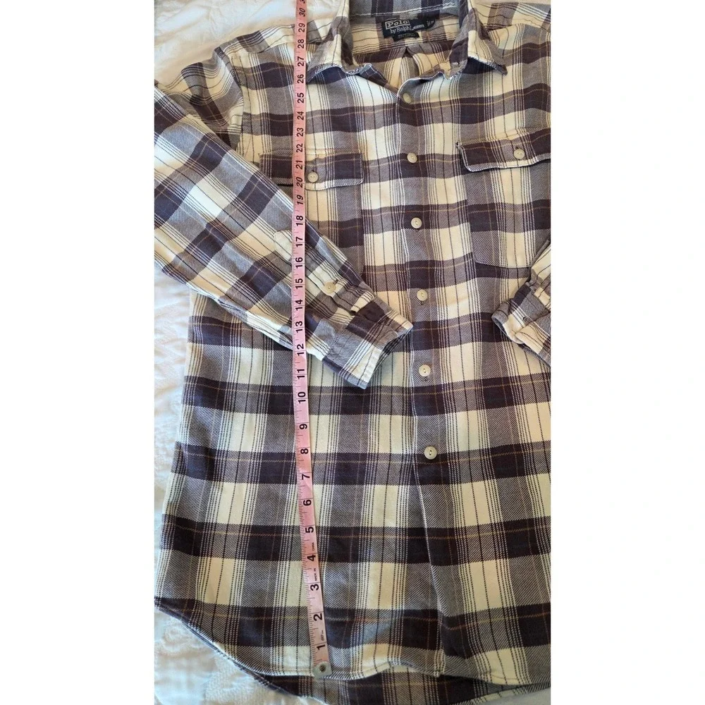 Polo Ralph Lauren Flannel Cotton Benford Plaid Relaxed Brown Cream Casual Medium